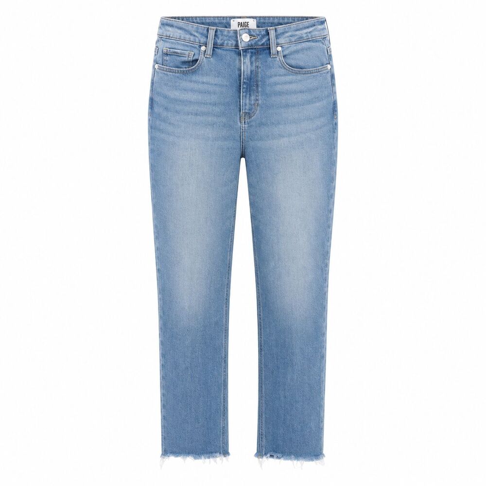 PAIGE Womens Cindy High Rise Straight Leg Jeans Size 26 Distressed Raw Hem Denim